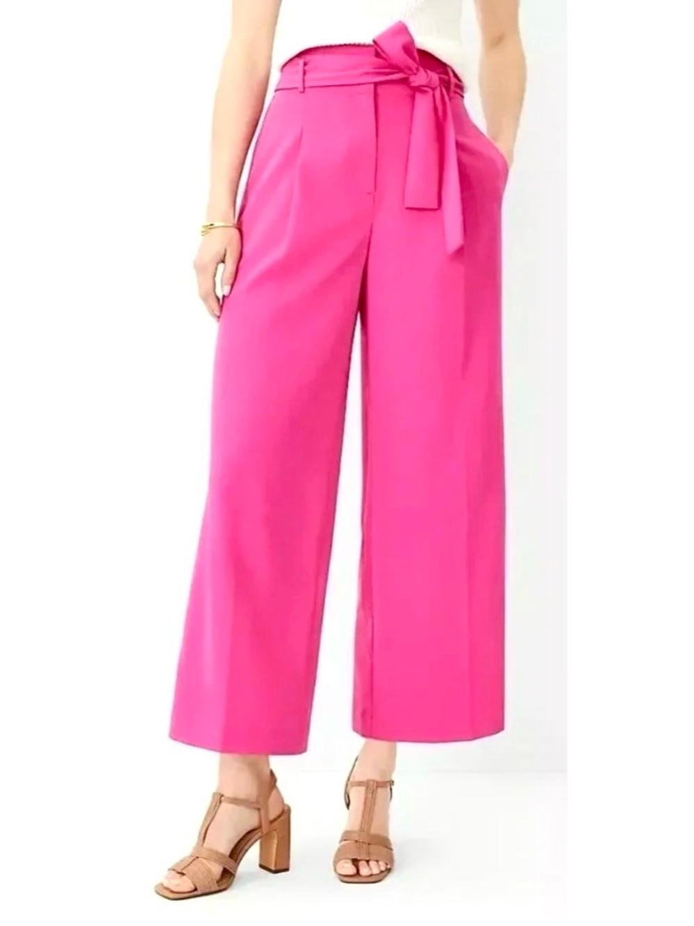 Ann Taylor Pink High Waisted Trouser Wide Leg Pant